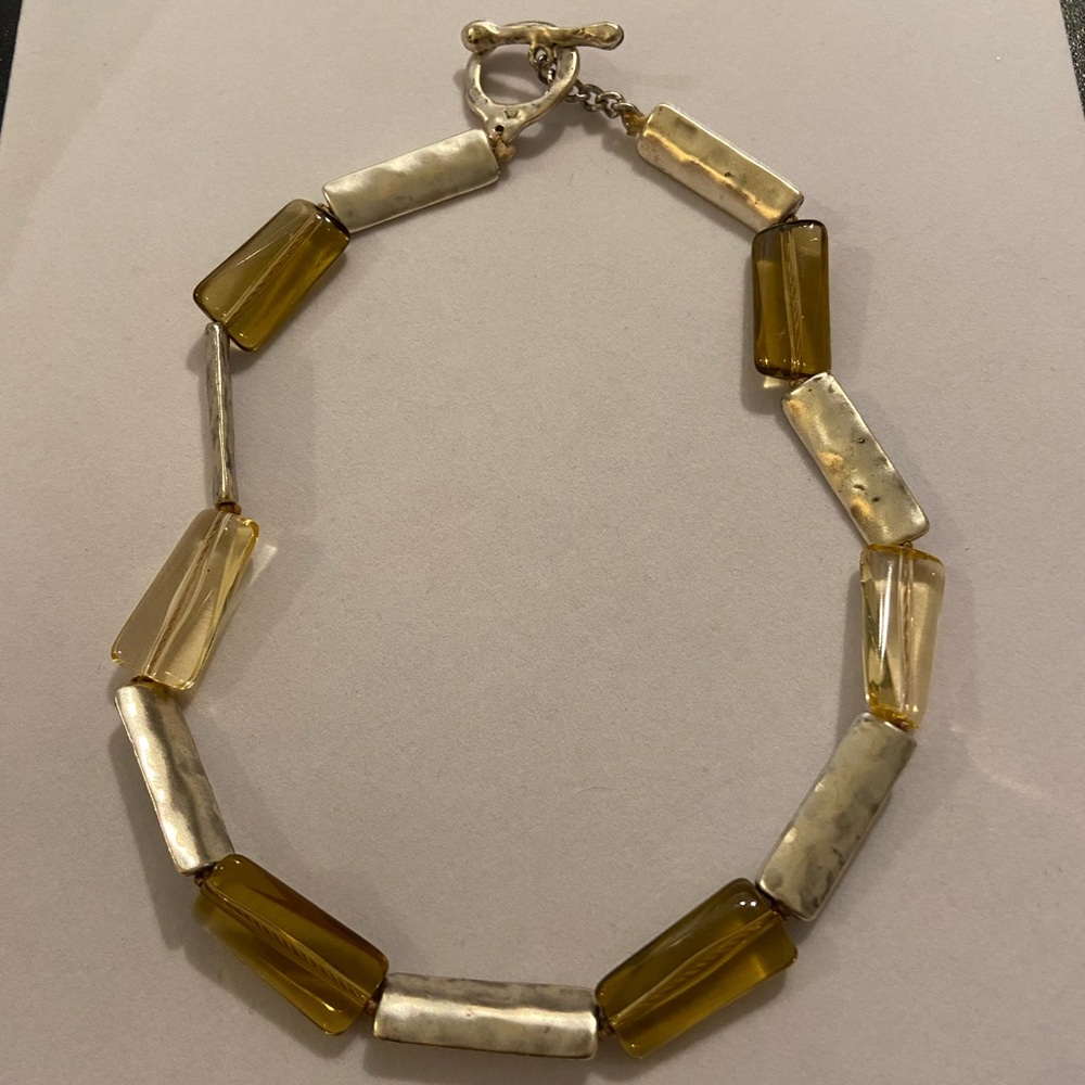 Artisan modernist silver bars and bead necklace